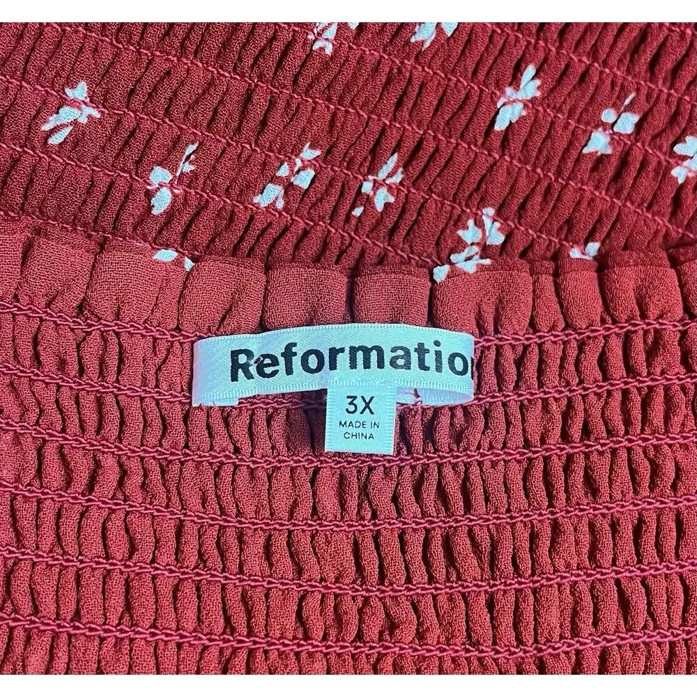 Reformation Pinto Red Floral Smocked Blouse Cottagecore Boho Plus Size 3X NWT